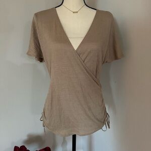 MAX STUDIO Elegant Tan Wrap Top
